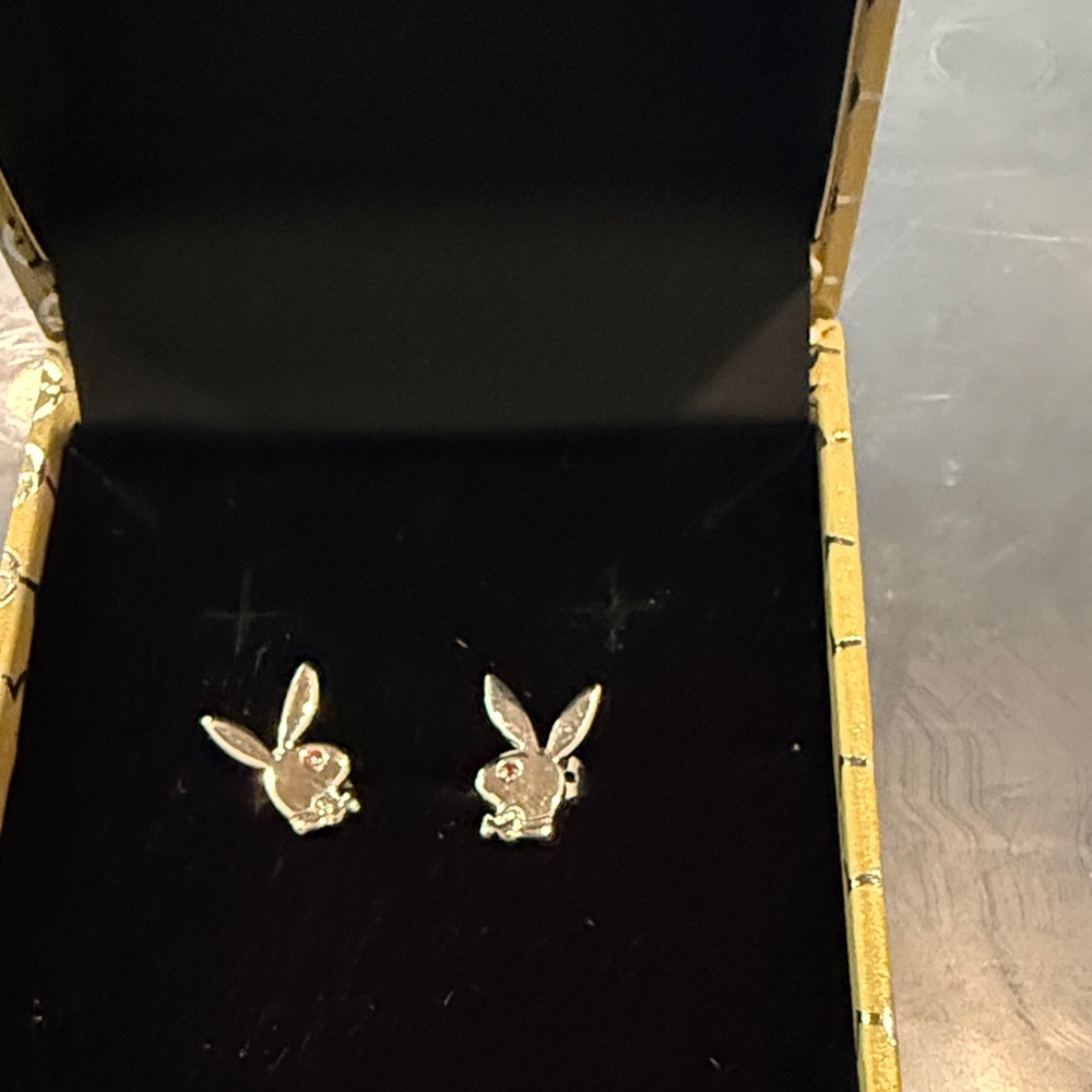 PLAYBOY Silver Bunny Logo Stud Earrings